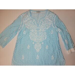 John Mark Tunic Shirt Women's Sm Lace Sleeve Hem Embroidered Paisley Floral Boho